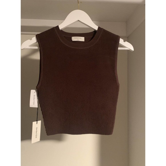 NWT Babaton Cropped Tank Top Women S/P Brown Knit Crew-Neck Sleeveless Pullover - Picture 3 of 7
